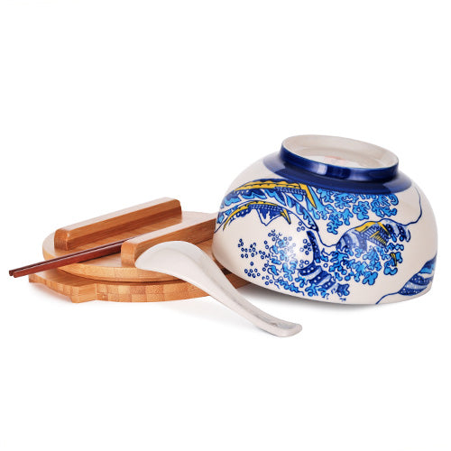 Wave Canoe Bowl With Wooden Lid and Trivet Set