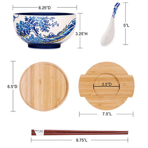 Wave Canoe Bowl With Wooden Lid and Trivet Set