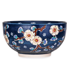 Blue Sakura Bowl With Wooden Lid and Trivet Set