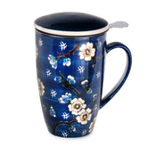 White Sakura Blue Mug with Infuser