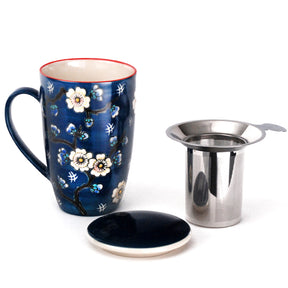 White Sakura Blue Mug with Infuser