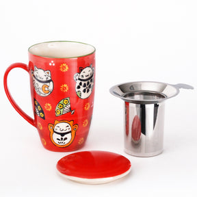 Lucky Cat Red Mug with infuser