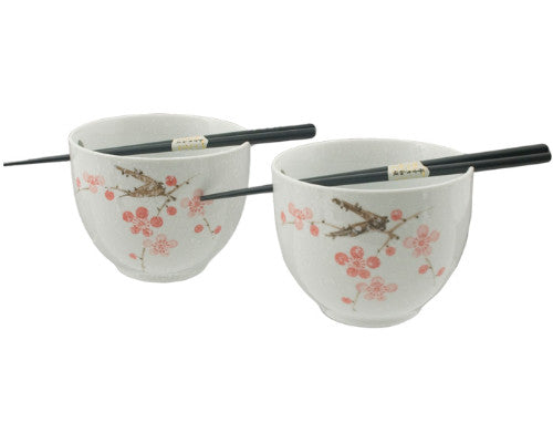 Pink Flowers on White Bowls