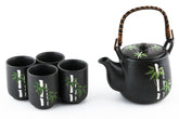 Black Ceramic Tea Set with White Bamboo