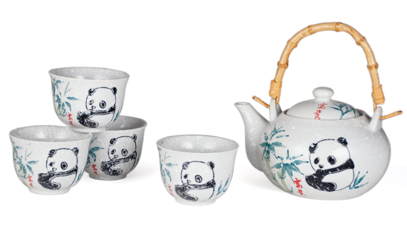 White Ceramic Tea Set with Panda