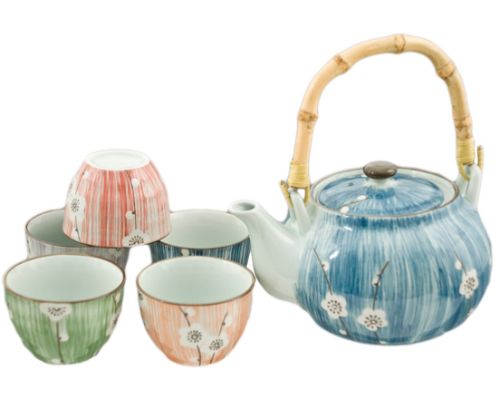 Large Floral Tea Set with 5 Cups