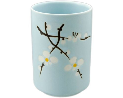 Blue Tea Cup with White Flowers