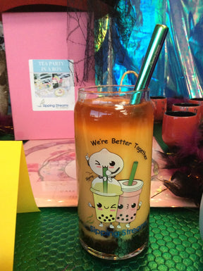 We're Better Together bubble tea glass with straw.